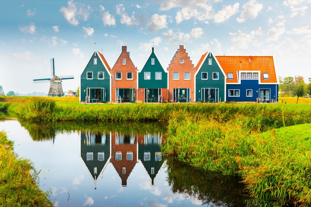 colorful houses and windmills in holland