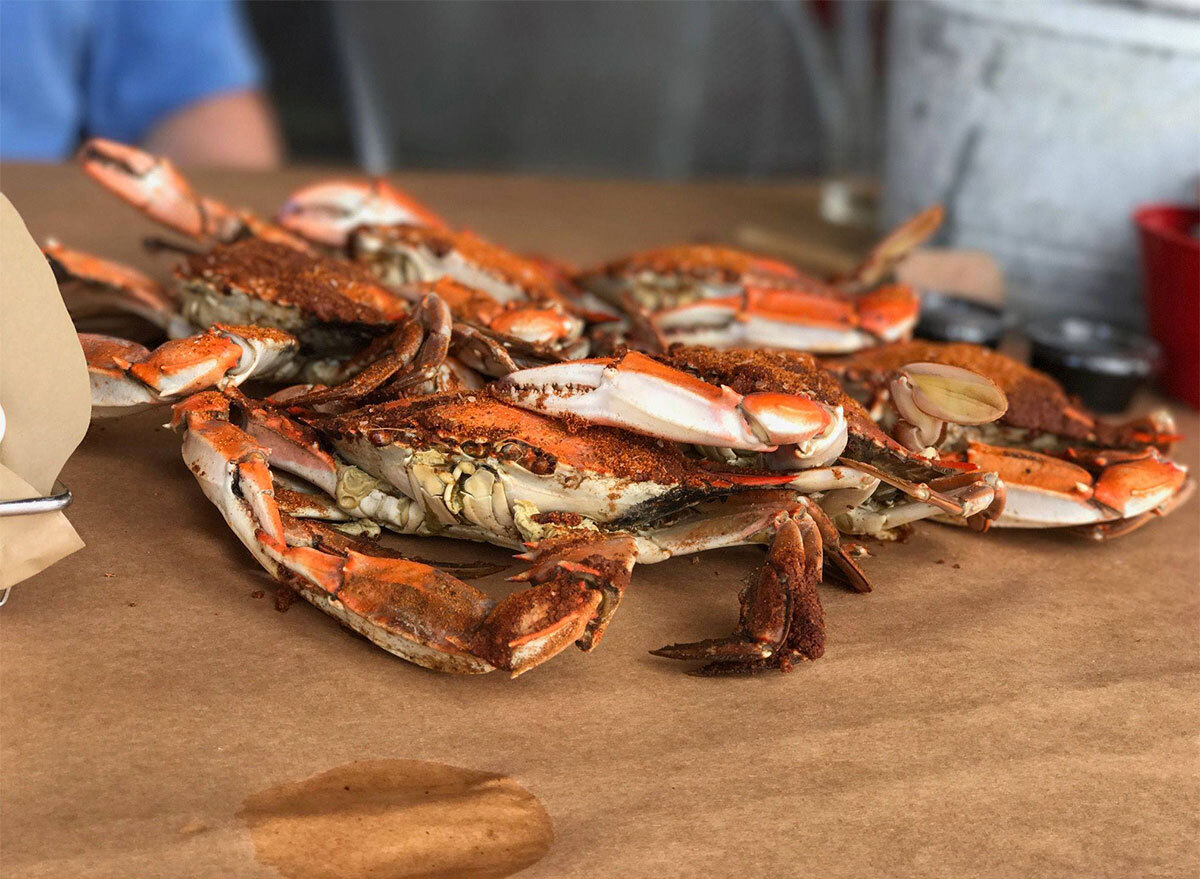 pile of crabs on table