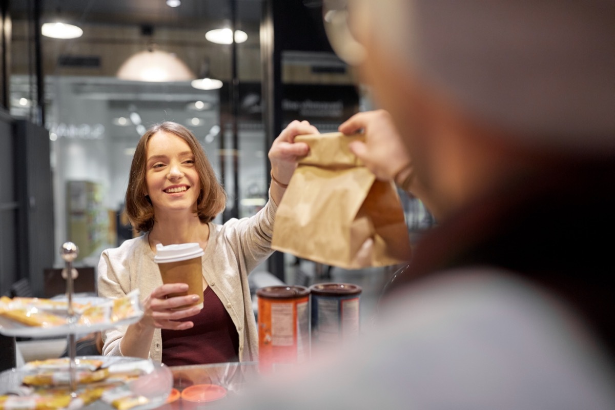 woman getting takeout