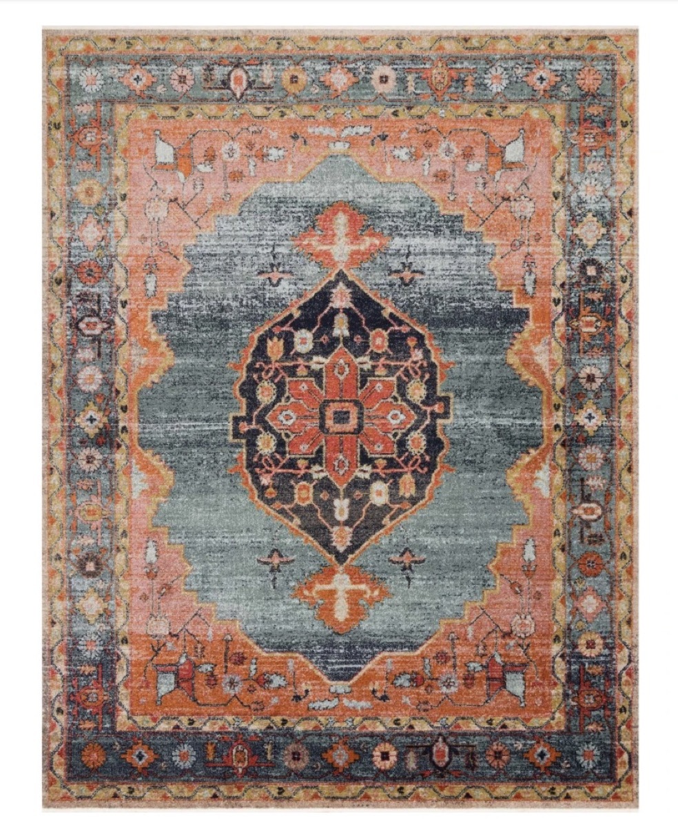 blue and red oriental inspired rug