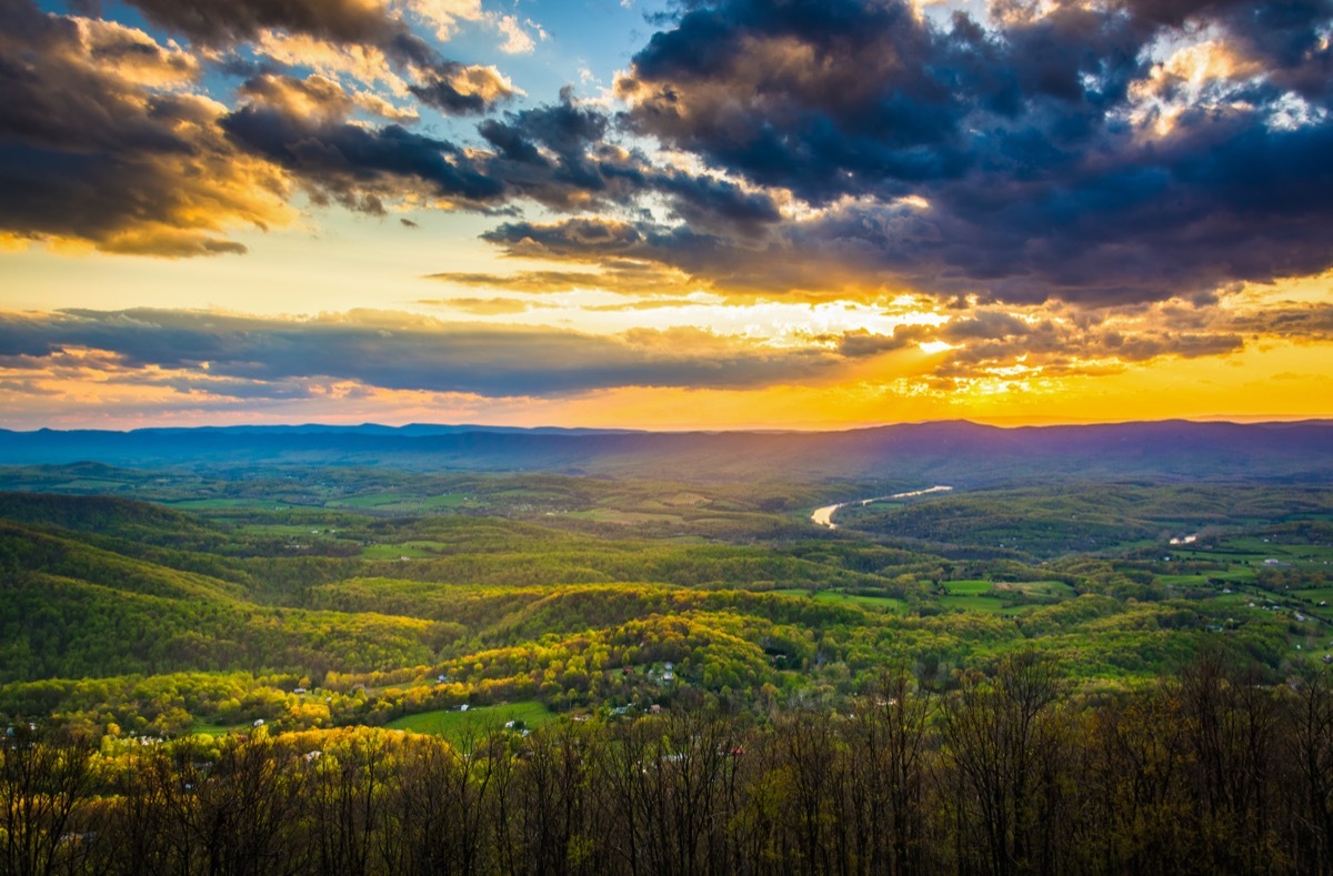 shenandoah valley at sunset