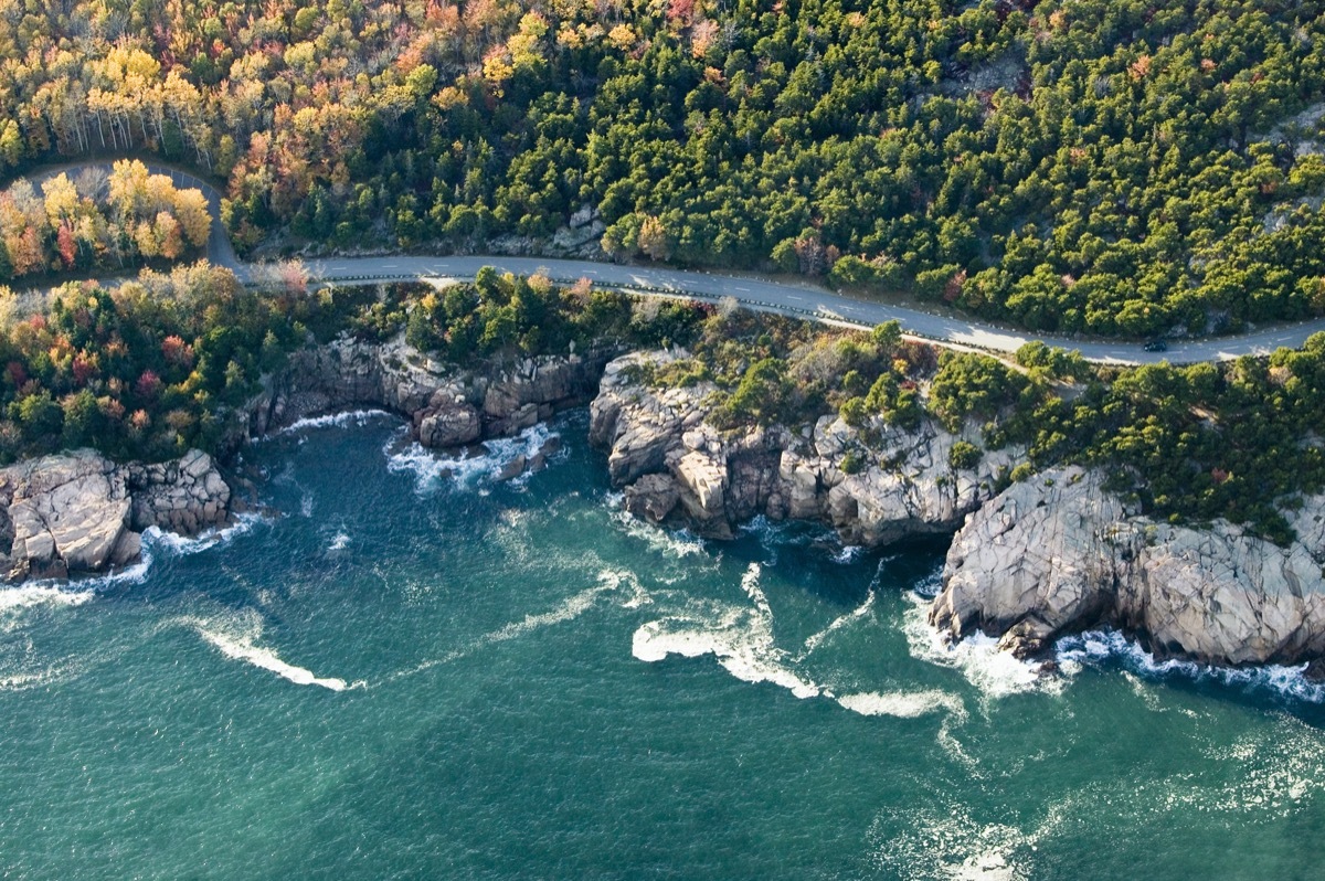 aerial view of a coastal road