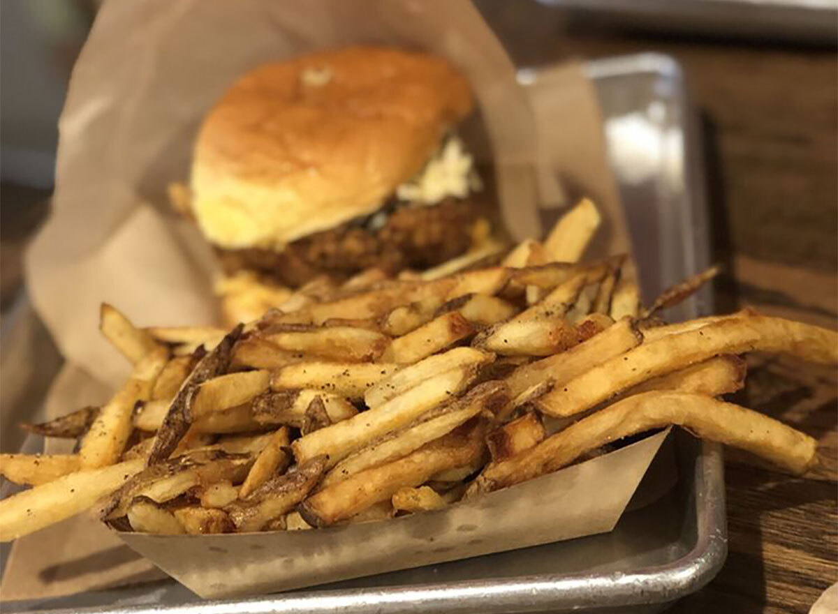 fried chicken sandwich with fries