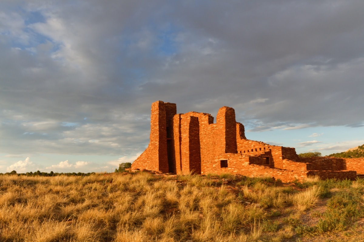 pueblo ruins at sunset