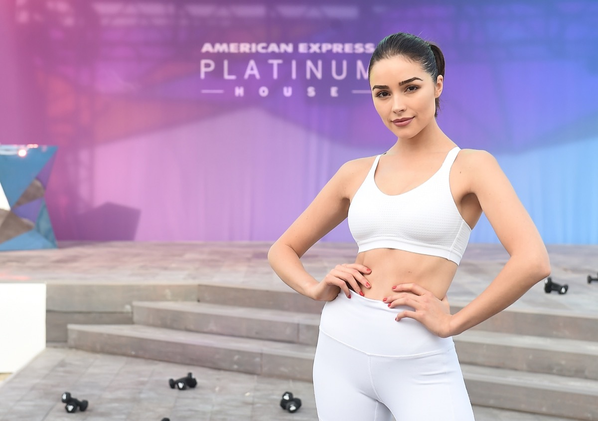 olivia culpo in white sports bra and leggings