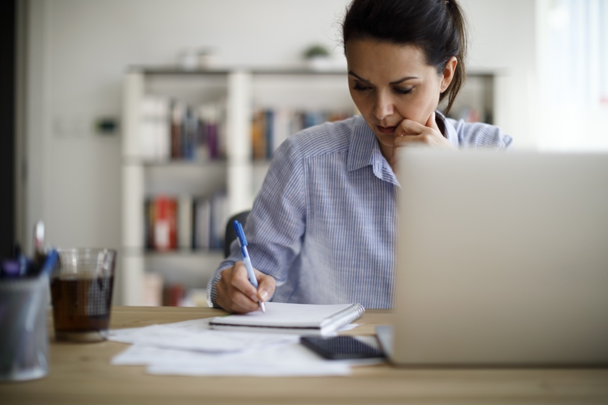 Mature woman working from home