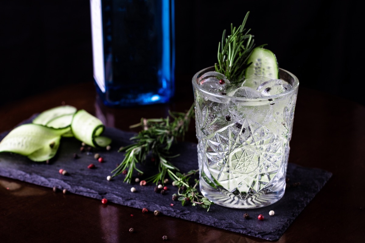 vodka fizz, cocktail with tonic and rosemary