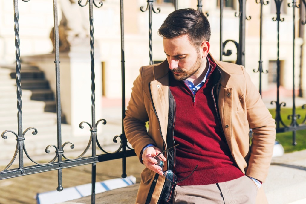 man wearing red sweater