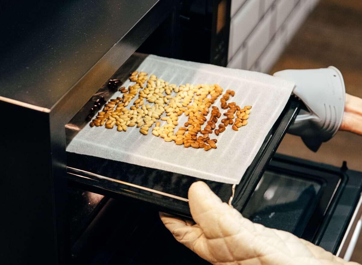 roasting pine nuts in the oven for homemade nut butter