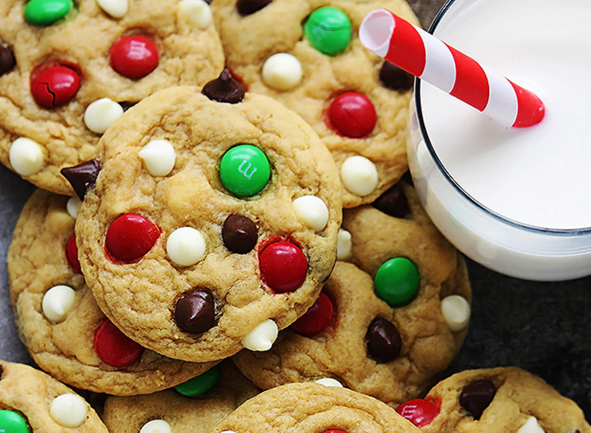 santa cookies with chocolate candies