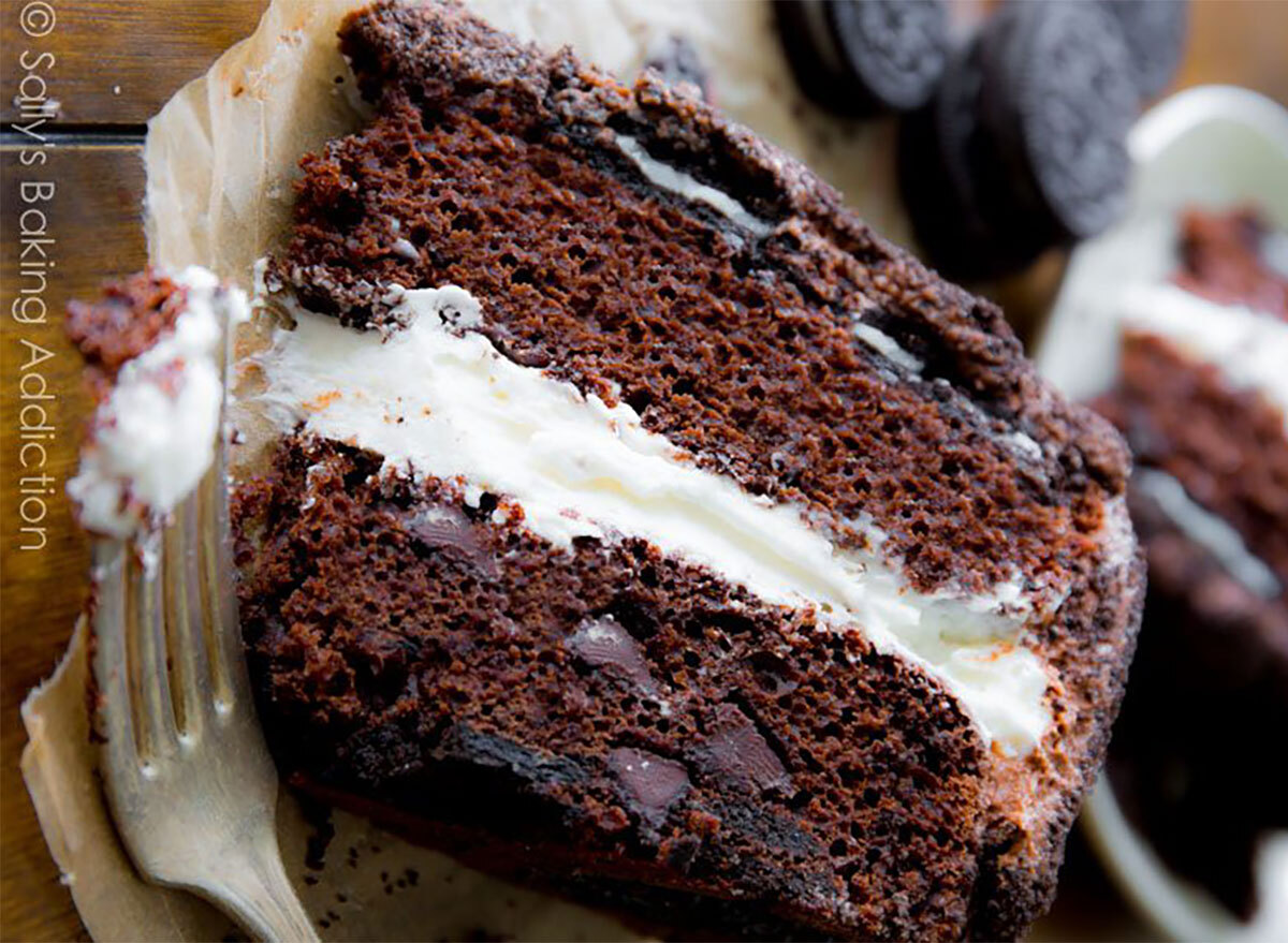 oreo cake slice with fork