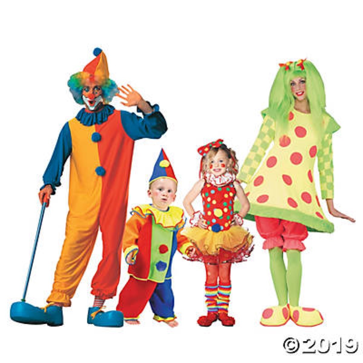 family dressed in clown costumes, family halloween costumes