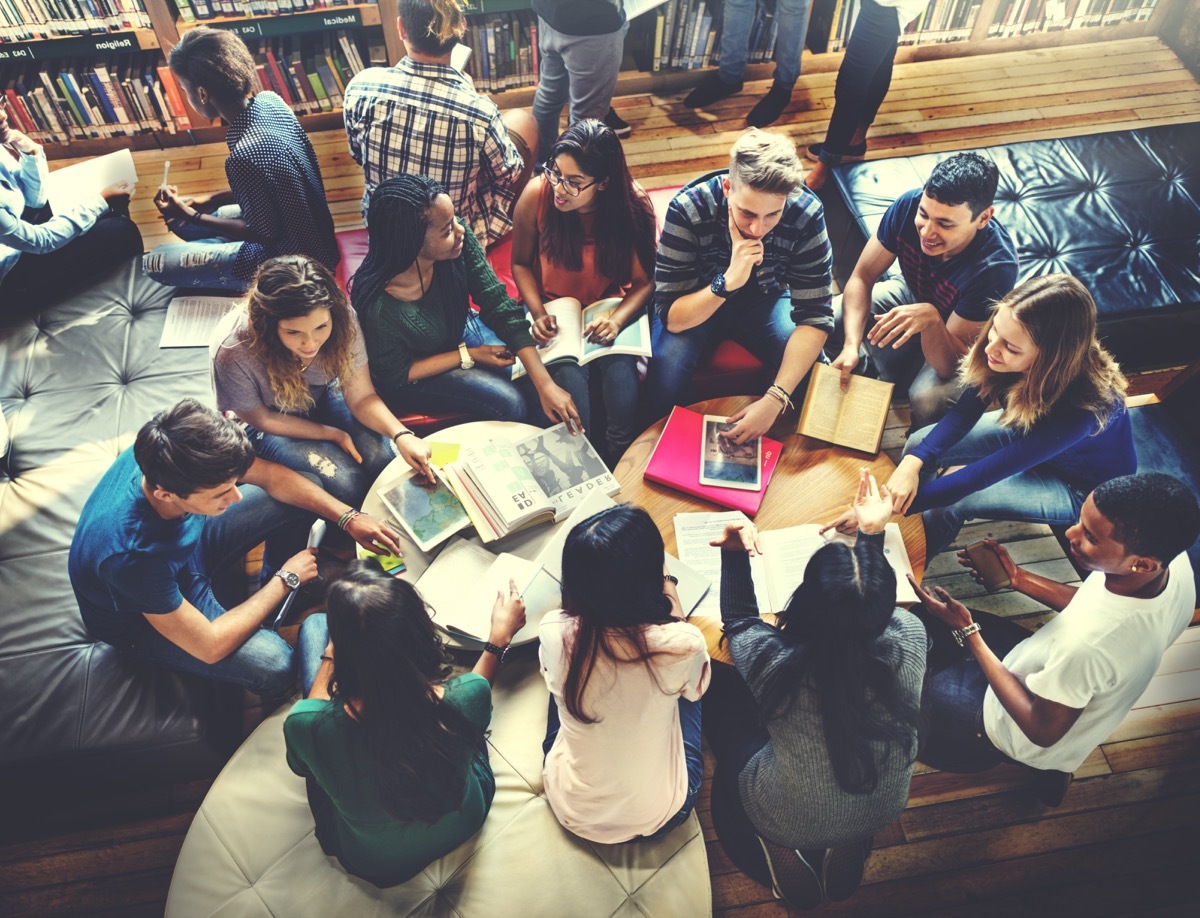 International college students working together