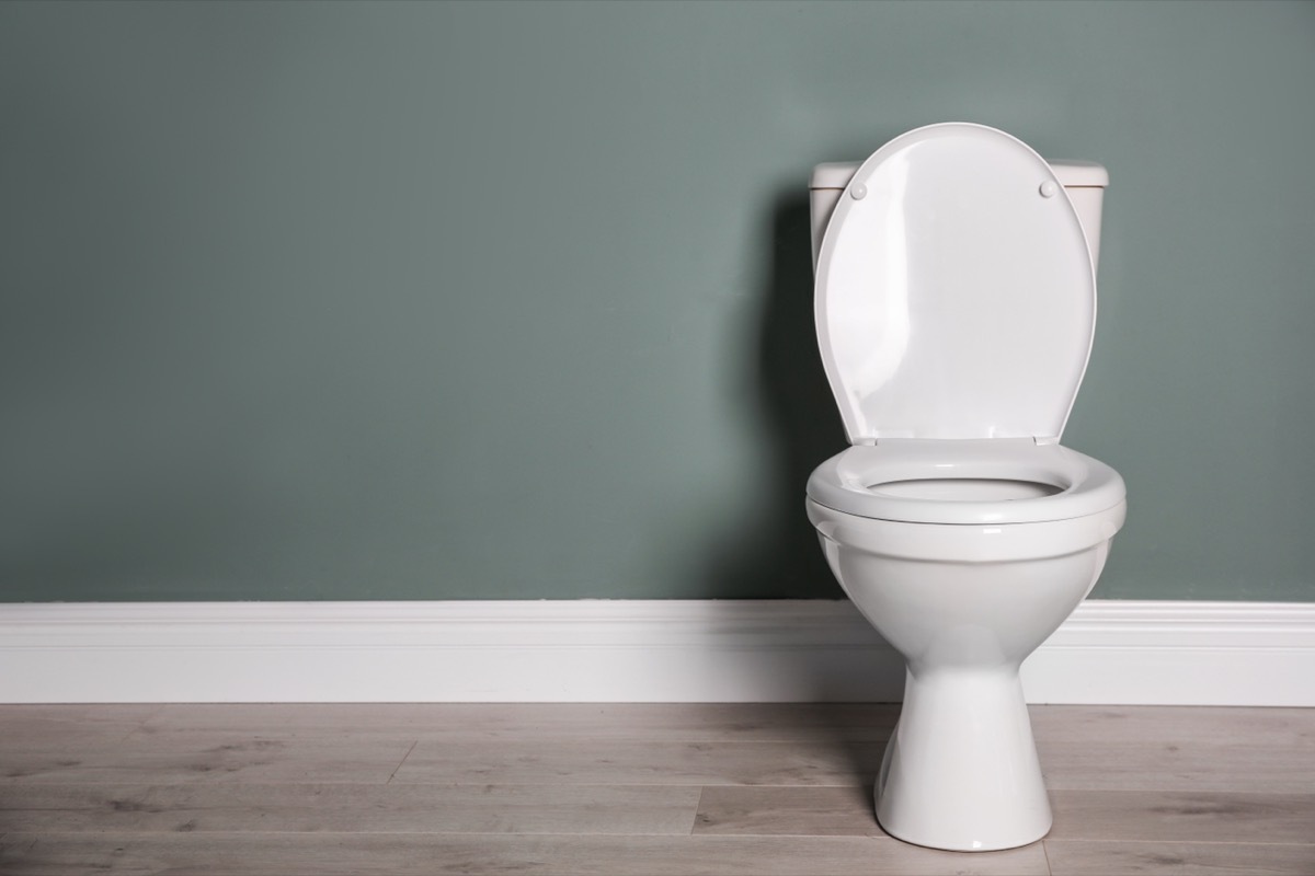 ceramic toilet in front of green wall