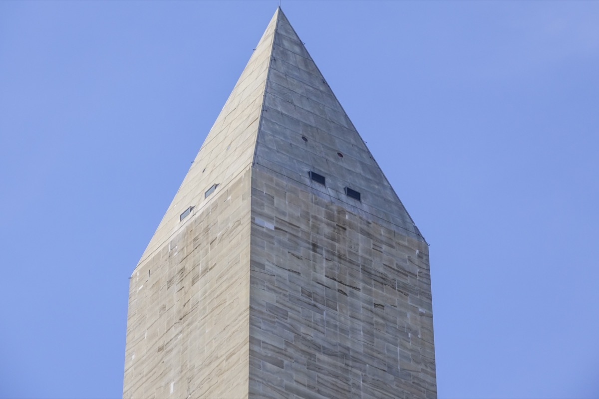 washington monument tip against blue sky