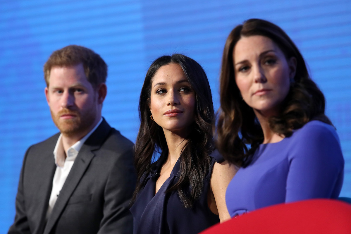 Catherine, Duchess of Cambridge, Prince Harry and Meghan Markle attend the first annual Royal Foundation Forum held at Aviva on February 28, 2018 in London, England.