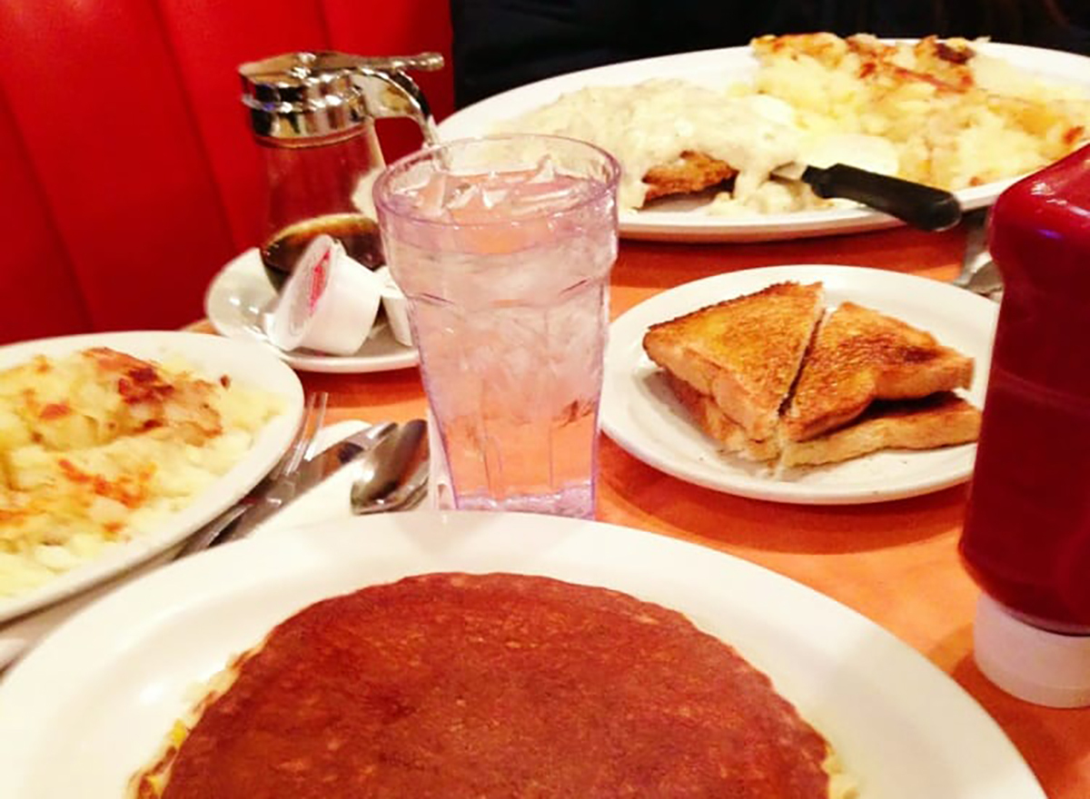 water and pancake from breakfast king diner in denver