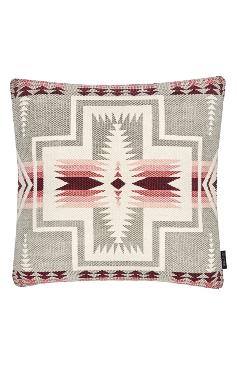 pink and gray pendleton pillow