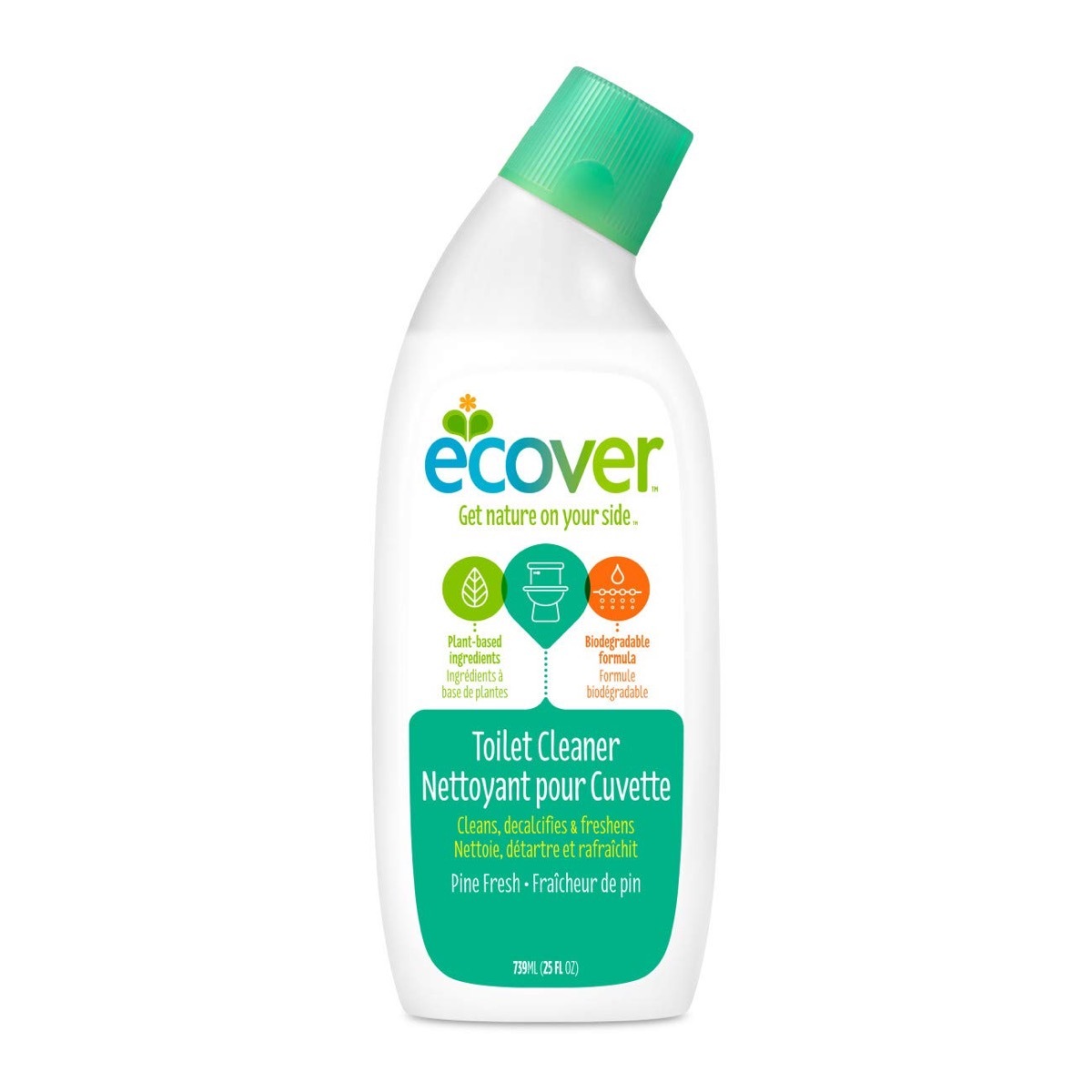 white and green bottle of ecover toilet cleaner, earth friendly cleaning products