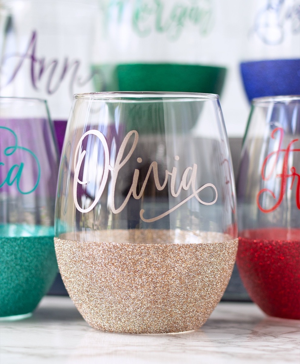 personalized stemless wine glass